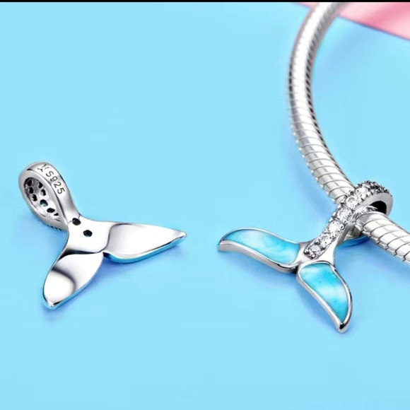 Genuine 925 Sterling Silver Whale / Mermaid Tail Charm - Picture 2 of 7